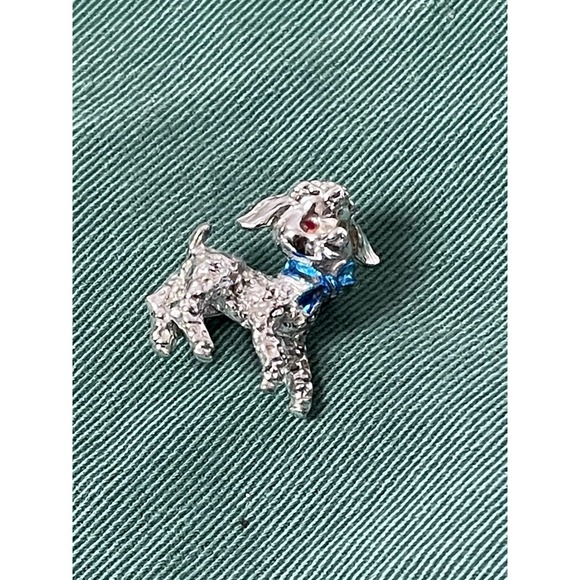 Vintage Mini Little Lamb Rhinestone Pin with Red Eyes - Picture 1 of 3
